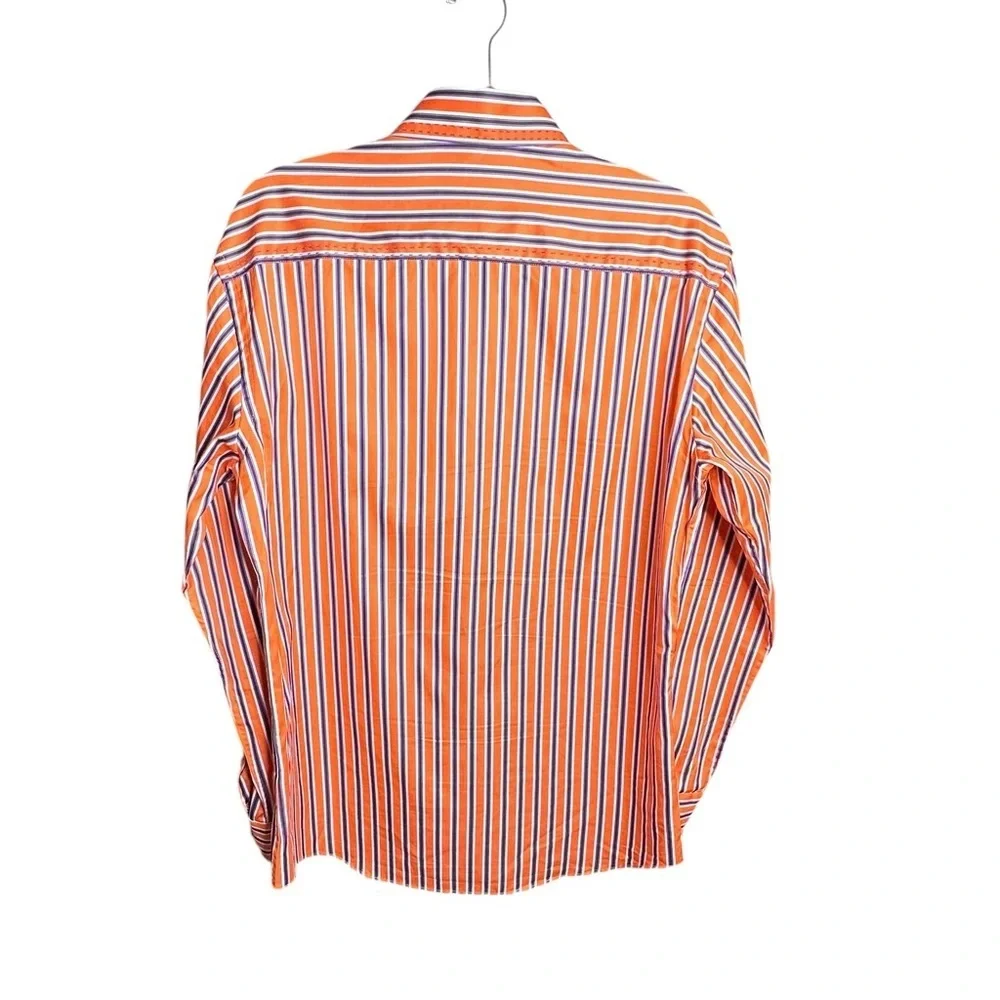 Bugatchi Orange Purple Striped Long Sleeve Button-Up Dress Shirt Sz M Modern Fit - Picture 14 of 15